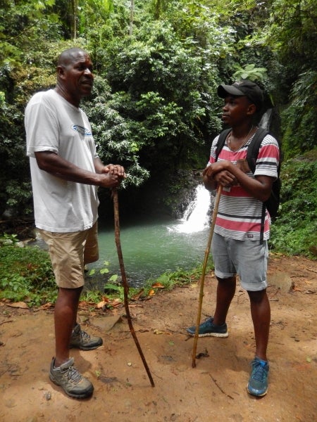 <strong><em>Word of mouth at work. Lenox explained to Andrew where to find the hot springs on Grenada. </em></strong>