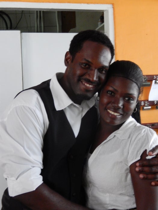 <strong><em>Kelvin and Antonia, bartender and server, at Nutmeg Restaurant, the Carenage, old city along the malecon.</em></s