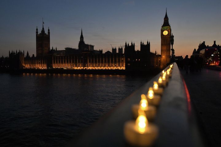 Candle lights on Westminster Bridge, London.