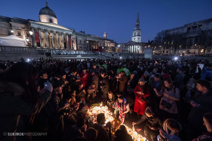 Tens of thousands of anti-Brexit demonstrators fell silent at Parliament Square on Saturday night in tribute to the victims of the Westminster attack