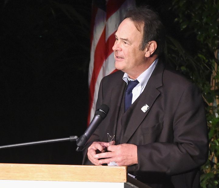 Actor Dan Aykroyd speaks onstage at Debbie Reynolds and Carrie Fisher Memorial at Forest Lawn Cemetery on March 25, 2017 in Los Angeles, California.