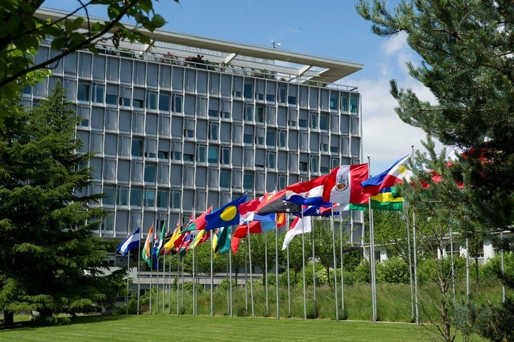 <p>WHO Member State Flags at WHO Headquarters Geneva </p>