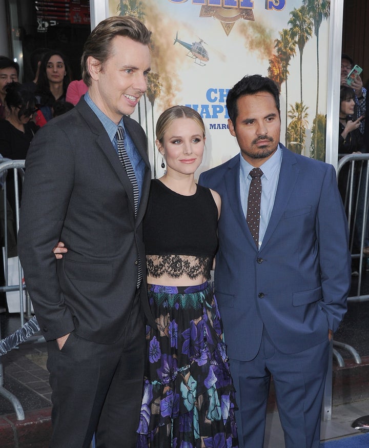 Dax Shepard, Kristen Bell and Michael Pena arrive at the Los Angeles Premiere "CHiPS."