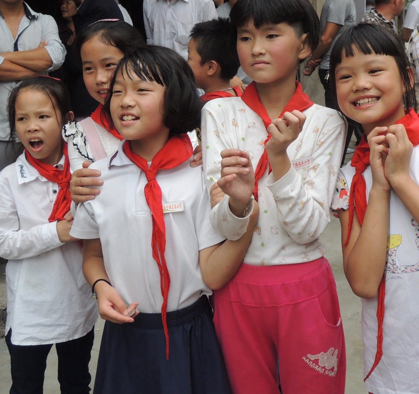 <strong>Schoolchildren on lunch break.</strong>