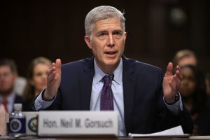 Trump Supreme Court nominee Neil Gorsuch at a recent Congressional confirmation hearing. Gorsuch was nominated by the 45th Pr