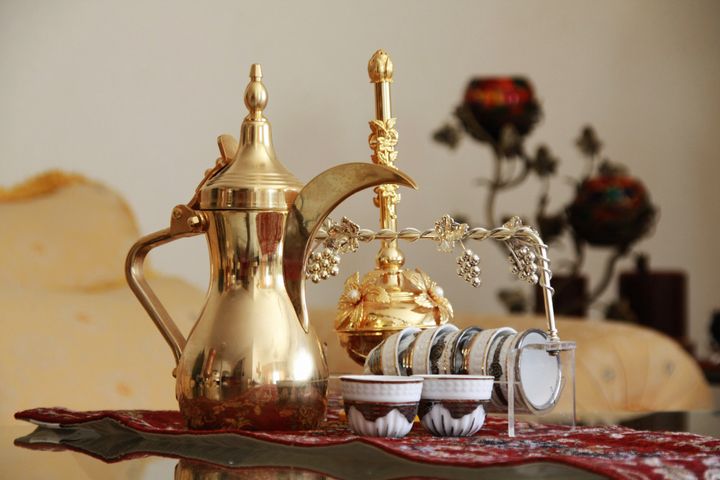 A dallah, which is the traditional vessel Arabic coffee is made and served from. These days Arabic coffee can be made in a pot and served from thermos flasks.