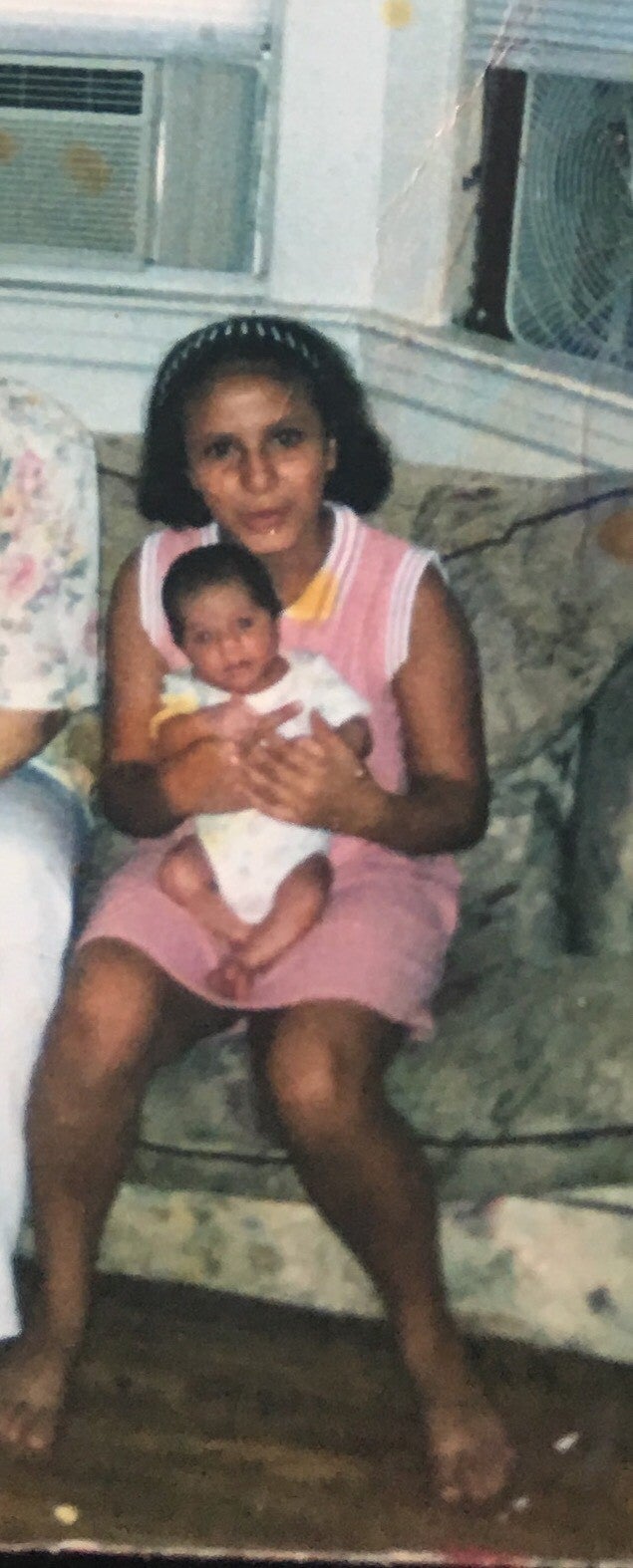 Aya and Nour when he was three weeks old at their home in New Jersey.