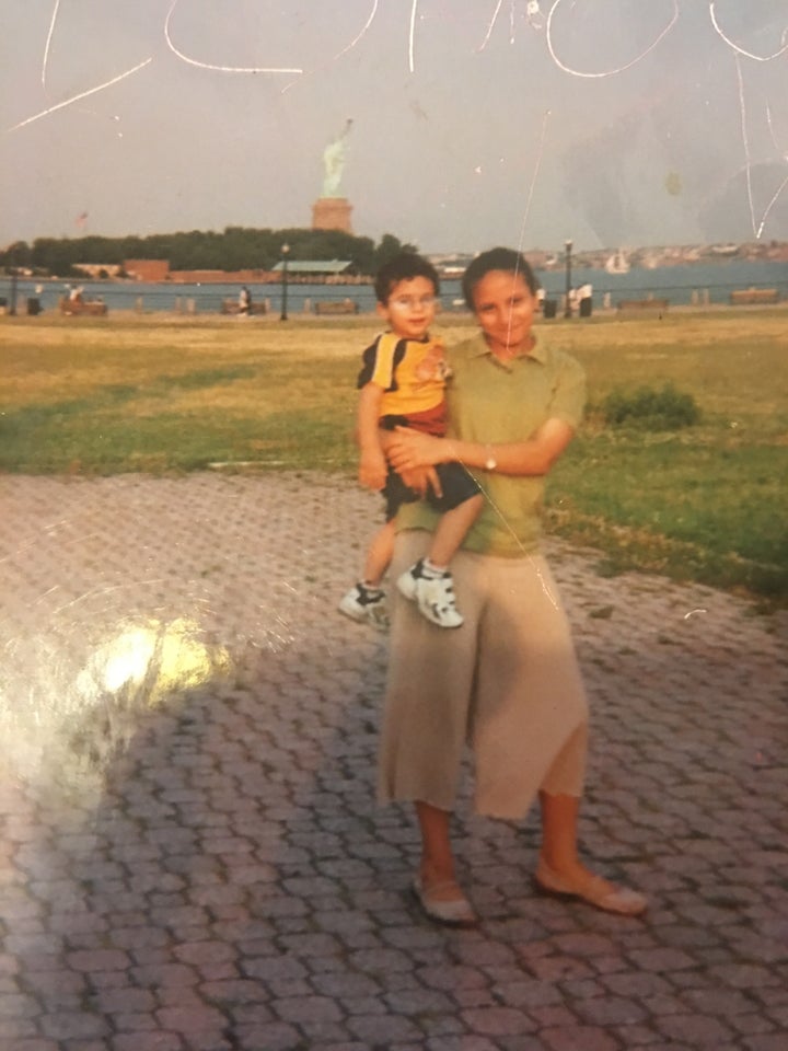 Aya and Nour on a family visit to the Statue of Liberty.