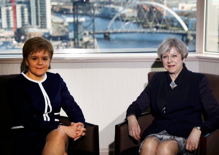 Prime Minister Theresa May and First Minister Nicola Sturgeon meet at the Crowne Plaza hotel in Glasgow