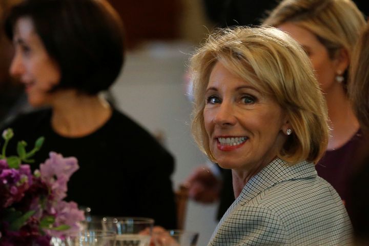 Secretary of Education Betsy DeVos attends first lady Melania Trump's International Women's Day luncheon at the White House on March 8. DeVos has frequently praised The Potter’s House, an "evangelical in nature" private school. 