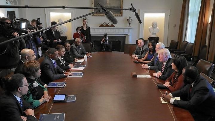 President Donald Trump and Vice President Mike Pence meet with members of the Congressional Black Caucus at the White House on Wednesday.