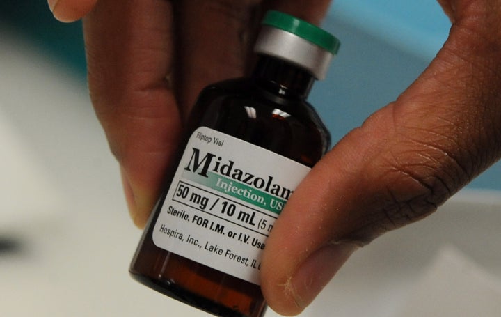 A vial of midazolam, the first in the three-drug lethal injection protocol used in states like Oklahoma, Ohio and Arkansas.
