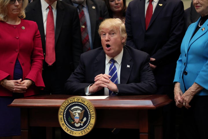 U.S. President Donald Trump speaks during a bill signing event in the Roosevelt room of the White House in Washington, U.S., March 27, 2017.