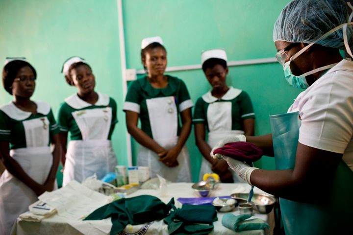 Trainee nurses attend a training session in the maternity of Dixcove Hospital, Dixcove, Takradi, Ghana.