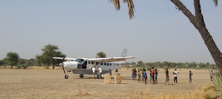 An MSF plane resupplying drugs to a mobile clinic.