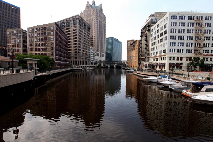 Office buildings line the Milwaukee River. Environmentalists fear that cuts at the EPA could further threaten the state's water.