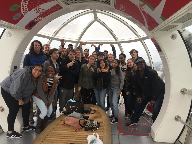 Dr. Bruce Campbell Jr. Of Arcadia University with his students on the London Eye.