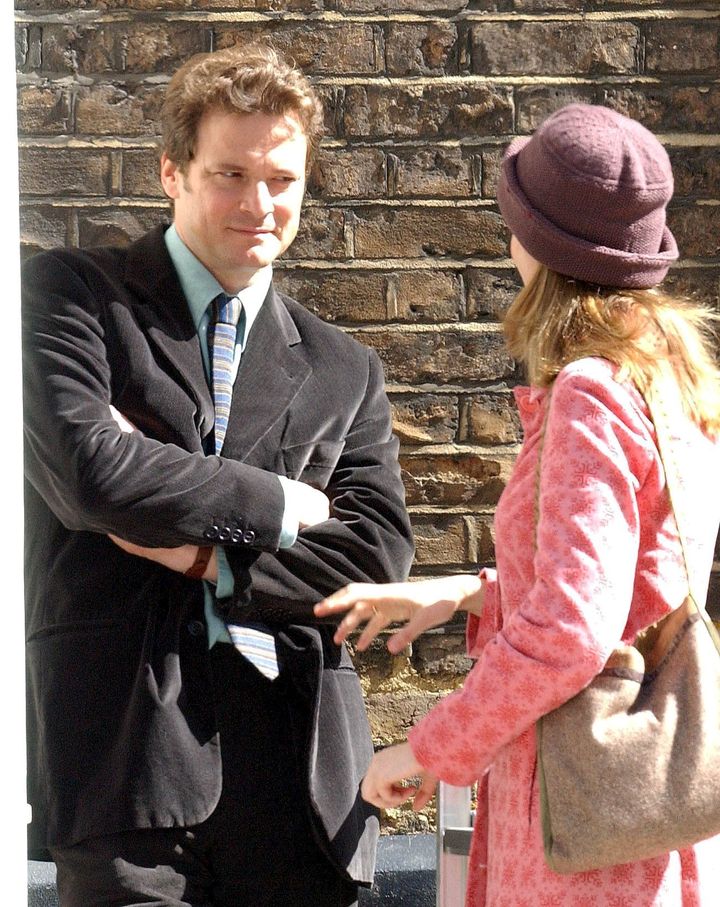 Laura Linney and Colin Firth on set in 2003 
