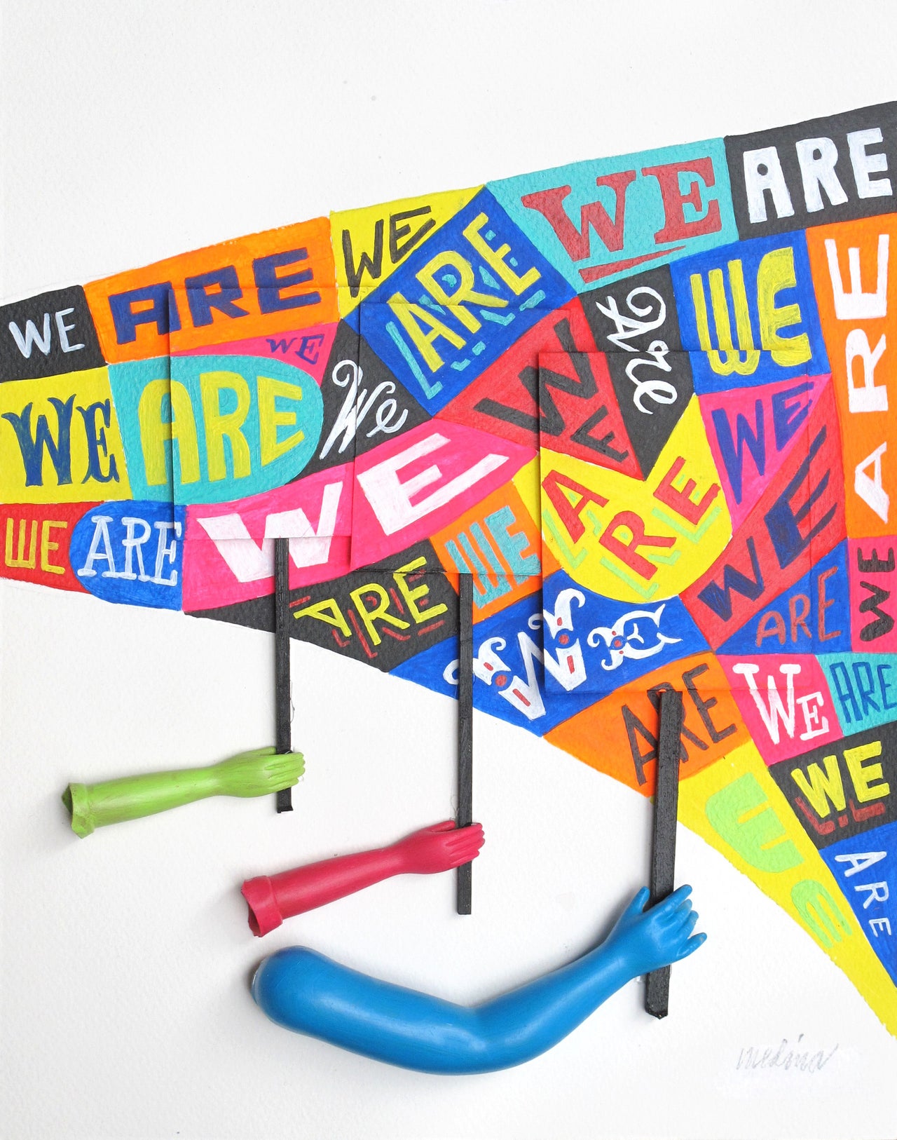 Pablo A. Medina, "We Are", 2017, acrylic and found objects, 11 by 14 inches, $175.