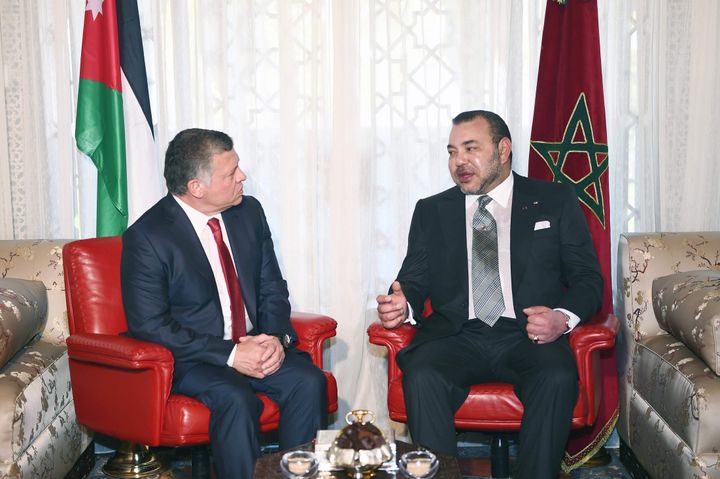 <p>King Abdullah of Jordan meets with Moroccan King Mohammed VI on a visit to Morocco in March 2015.</p>