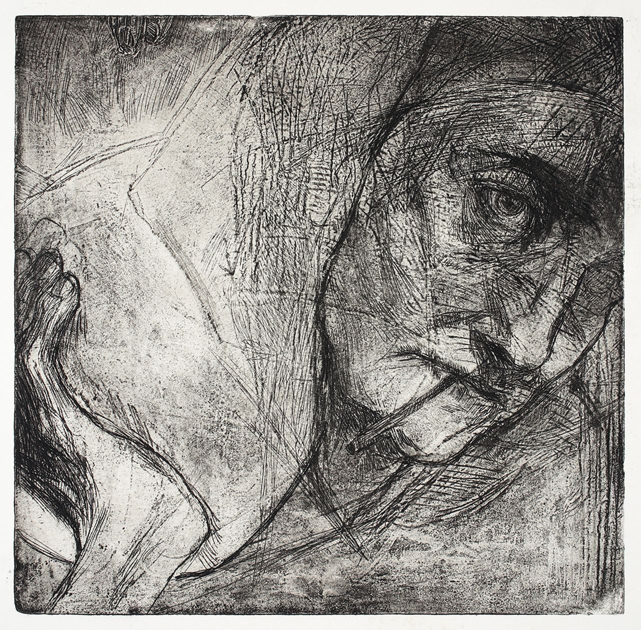 Nomi Silverman, "Woman with Satchel", 2015, intaglio, 12 by 12 inches, Edition: 7, $200.