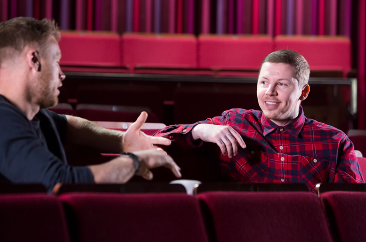 Stephen Manderson (Professor Green) talking to Andrew Flintoff. 