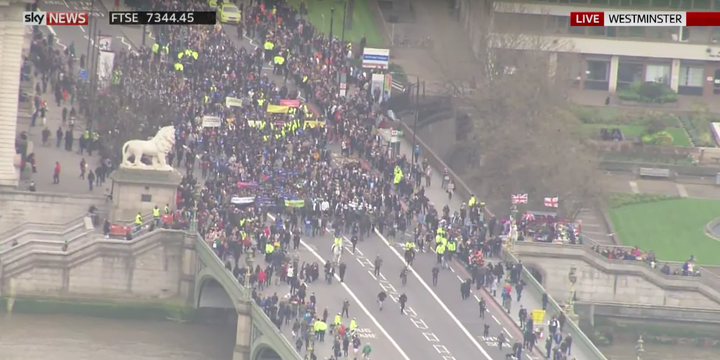 Thousands of people gathered on Westminster Bridge on Wednesday.