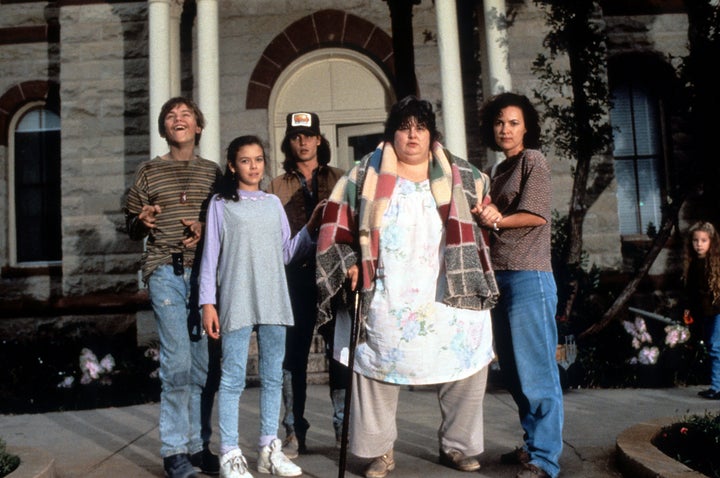 Leonardo DiCaprio, Johnny Depp, and the rest of the family in a scene from the film "What's Eating Gilbert Grape."