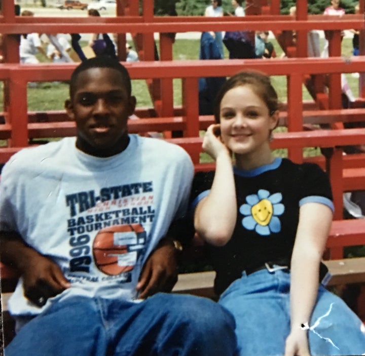 DeAngelo (age 15) with Sarah (age 14) at their Highschool in 1996. 