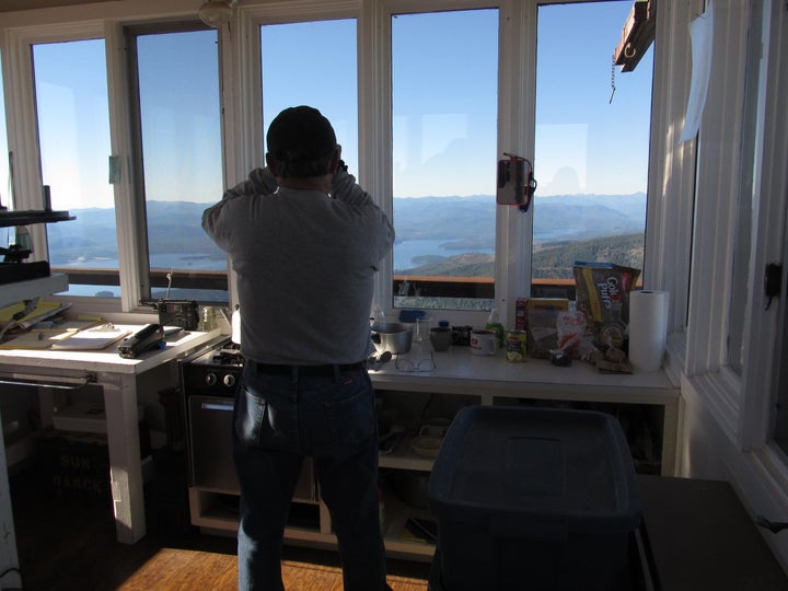 <p>Inside the lookout fire tower over Priest Lake</p>