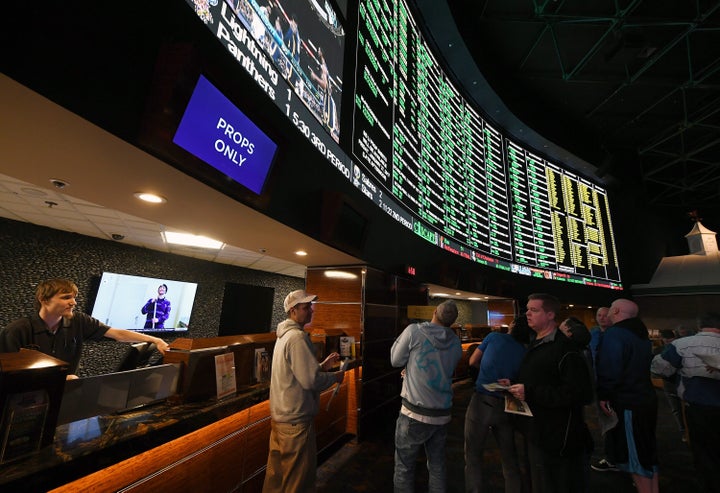 Bettors line up to place wagers on Super Bowl LI at the Westgate Las Vegas Resort & Casino on Jan. 26.