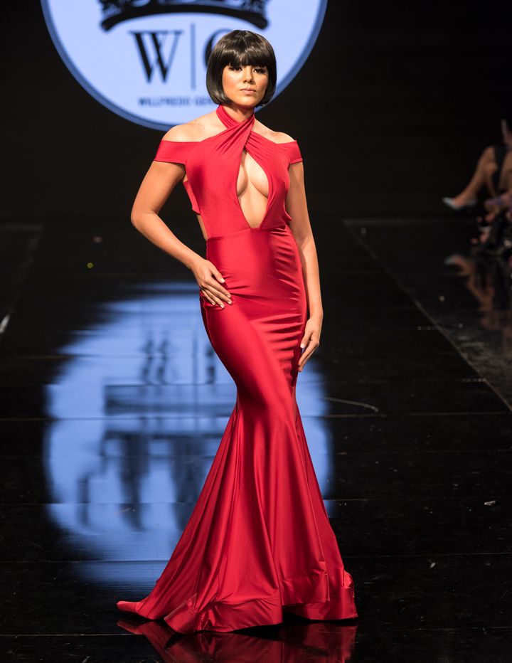 Virginia Arqueta Miss Universe Guatemala walking for Willfredo Geraldo at Arts Hearts Fashion LA