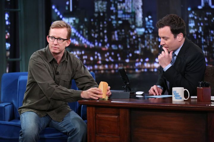 A.D. Miles and Jimmy Fallon on the set of “Late Night with Jimmy Fallon” in 2013.