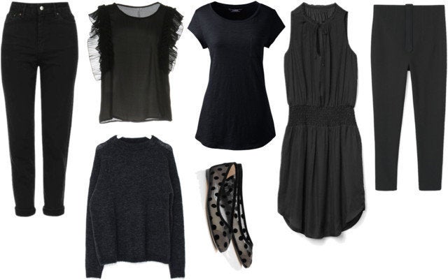 Clockwise from top left: Moto black mom jeans, <a href="http://us.topshop.com/webapp/wcs/stores/servlet/ProductDisplay?searchTermScope=3&searchType=ALL&viewAllFlag=false&CE3_ENDECA_PRODUCT_ROLLUP_ENABLED=N&catalogId=33060&productOnlyCount=1&sort_field=Relevance&storeId=13052&qubitRefinements=siteId%3DTopShopUS&langId=-1&beginIndex=1&productId=26628427&pageSize=20&defaultGridLayout=3&searchTerm=TS02M16KBLK&productIdentifierproduct=product&DM_PersistentCookieCreated=true&searchTermOperator=LIKE&x=25&geoip=search&y=11" target="_blank" role="link" class=" js-entry-link cet-external-link" data-vars-item-name="$79.99 at TopShop" data-vars-item-type="text" data-vars-unit-name="58dbef2ae4b054637064597e" data-vars-unit-type="buzz_body" data-vars-target-content-id="http://us.topshop.com/webapp/wcs/stores/servlet/ProductDisplay?searchTermScope=3&searchType=ALL&viewAllFlag=false&CE3_ENDECA_PRODUCT_ROLLUP_ENABLED=N&catalogId=33060&productOnlyCount=1&sort_field=Relevance&storeId=13052&qubitRefinements=siteId%3DTopShopUS&langId=-1&beginIndex=1&productId=26628427&pageSize=20&defaultGridLayout=3&searchTerm=TS02M16KBLK&productIdentifierproduct=product&DM_PersistentCookieCreated=true&searchTermOperator=LIKE&x=25&geoip=search&y=11" data-vars-target-content-type="url" data-vars-type="web_external_link" data-vars-subunit-name="article_body" data-vars-subunit-type="component" data-vars-position-in-subunit="25">$79.99 at TopShop</a>; Care of you blouse, <a href="http://www.yoox.com/US/38633195/item?cod10=38633195CF&tp=48213&utm_campaign=Blouse%20%240-199_desktop&utm_medium=shopping&utm_source=polyvore#cod10=38633195CF&sizeId=&sizeName=" target="_blank" role="link" class=" js-entry-link cet-external-link" data-vars-item-name="$76 at Yoox" data-vars-item-type="text" data-vars-unit-name="58dbef2ae4b054637064597e" data-vars-unit-type="buzz_body" data-vars-target-content-id="http://www.yoox.com/US/38633195/item?cod10=38633195CF&tp=48213&utm_campaign=Blouse%20%240-199_desktop&utm_medium=shopping&utm_source=polyvore#cod10=38633195CF&sizeId=&sizeName=" data-vars-target-content-type="url" data-vars-type="web_external_link" data-vars-subunit-name="article_body" data-vars-subunit-type="component" data-vars-position-in-subunit="26">$76 at Yoox</a>; Women's cap-sleeve pocket T, <a href="https://www.landsend.com/products/womens-cap-sleeve-pocket-tee/id_308948_48?cm_mmc=139971614" target="_blank" role="link" class=" js-entry-link cet-external-link" data-vars-item-name="$25 at Land's End" data-vars-item-type="text" data-vars-unit-name="58dbef2ae4b054637064597e" data-vars-unit-type="buzz_body" data-vars-target-content-id="https://www.landsend.com/products/womens-cap-sleeve-pocket-tee/id_308948_48?cm_mmc=139971614" data-vars-target-content-type="url" data-vars-type="web_external_link" data-vars-subunit-name="article_body" data-vars-subunit-type="component" data-vars-position-in-subunit="27">$25 at Land's End</a>; Smocked-sleeve keyhole dress, <a href="http://www.gap.com/browse/product.do?pid=526770002&vid=3&tid=gpsh000007&cvosrc=cse.Polyvore.Product_SKU&cvo_campaign=" target="_blank" role="link" class=" js-entry-link cet-external-link" data-vars-item-name="$79.95 at Gap" data-vars-item-type="text" data-vars-unit-name="58dbef2ae4b054637064597e" data-vars-unit-type="buzz_body" data-vars-target-content-id="http://www.gap.com/browse/product.do?pid=526770002&vid=3&tid=gpsh000007&cvosrc=cse.Polyvore.Product_SKU&cvo_campaign=" data-vars-target-content-type="url" data-vars-type="web_external_link" data-vars-subunit-name="article_body" data-vars-subunit-type="component" data-vars-position-in-subunit="28">$79.95 at Gap</a>; High-waist premium cotton legging, <a href="http://shop.mango.com/US/p0/women/clothing/pants/skinny/high-waist-cotton-legging?id=81077025&utm_source=polyvore&utm_medium=cpc&utm_campaign=comparador_USA&utm_term=81077025&LGWCODE=81077025;78419;3141" target="_blank" role="link" class=" js-entry-link cet-external-link" data-vars-item-name="$199.99 at Mango" data-vars-item-type="text" data-vars-unit-name="58dbef2ae4b054637064597e" data-vars-unit-type="buzz_body" data-vars-target-content-id="http://shop.mango.com/US/p0/women/clothing/pants/skinny/high-waist-cotton-legging?id=81077025&utm_source=polyvore&utm_medium=cpc&utm_campaign=comparador_USA&utm_term=81077025&LGWCODE=81077025;78419;3141" data-vars-target-content-type="url" data-vars-type="web_external_link" data-vars-subunit-name="article_body" data-vars-subunit-type="component" data-vars-position-in-subunit="29">$199.99 at Mango</a>; Black mesh polka dot ballet slipper, <a href="http://us.jimmychoo.com/en/women/shoes/pumps/garner-flat/black-polka-dot-mesh-ballet-pumps-GARNERFLATKOM000074.html?cgid=women-shoes-pumps" target="_blank" role="link" class=" js-entry-link cet-external-link" data-vars-item-name="$525 at Jimmy Choo" data-vars-item-type="text" data-vars-unit-name="58dbef2ae4b054637064597e" data-vars-unit-type="buzz_body" data-vars-target-content-id="http://us.jimmychoo.com/en/women/shoes/pumps/garner-flat/black-polka-dot-mesh-ballet-pumps-GARNERFLATKOM000074.html?cgid=women-shoes-pumps" data-vars-target-content-type="url" data-vars-type="web_external_link" data-vars-subunit-name="article_body" data-vars-subunit-type="component" data-vars-position-in-subunit="30">$525 at Jimmy Choo</a>; Oversized mohair sweater, <a href="https://genuine-people.com/products/oversized-knit-sweater-1?utm_source=polyvore&utm_medium=cpc_desktop&utm_campaign=sweaters&variant=25662160713" target="_blank" role="link" class=" js-entry-link cet-external-link" data-vars-item-name="$129 at Genuine People" data-vars-item-type="text" data-vars-unit-name="58dbef2ae4b054637064597e" data-vars-unit-type="buzz_body" data-vars-target-content-id="https://genuine-people.com/products/oversized-knit-sweater-1?utm_source=polyvore&utm_medium=cpc_desktop&utm_campaign=sweaters&variant=25662160713" data-vars-target-content-type="url" data-vars-type="web_external_link" data-vars-subunit-name="article_body" data-vars-subunit-type="component" data-vars-position-in-subunit="31">$129 at Genuine People</a>
