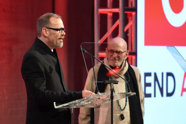 David France (left) and Larry Kramer (right) at GMHC’s 35th Anniversary Gala.