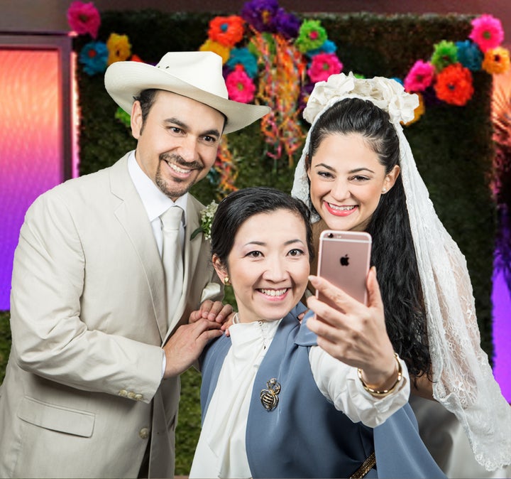<p>Samarie Alicea, Sahoko Sato Timpone, José Adán Perez in <em>¡Figaro! (90210).</em></p>