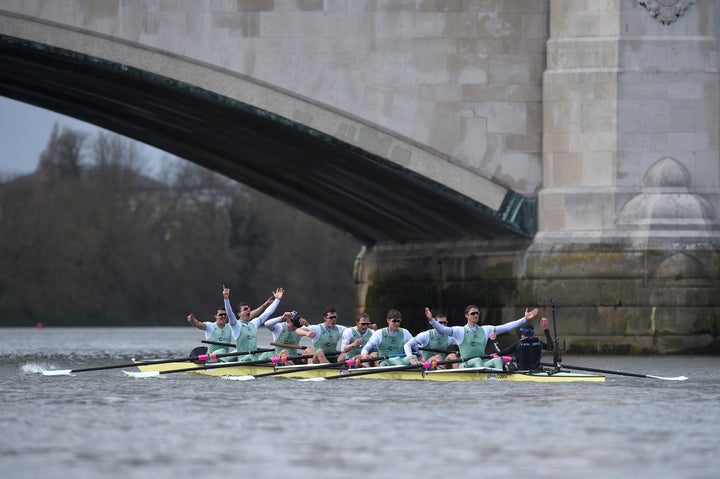 The Cambridge men's crew celebrate their victory last year