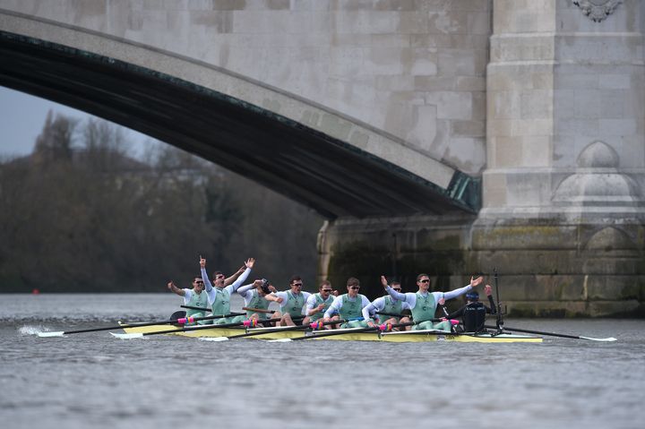 The Cambridge men's crew celebrate their victory last year
