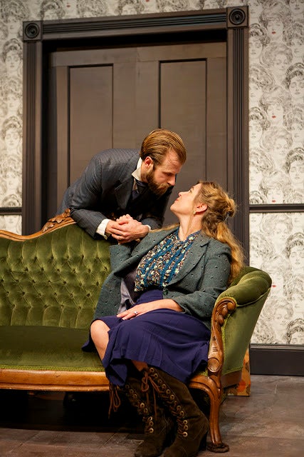 Kevin Kemp (Torvald) and Jessma Evans (Nora) in a scene from Ingmar Bergman's <strong><em>Nora</em></strong>