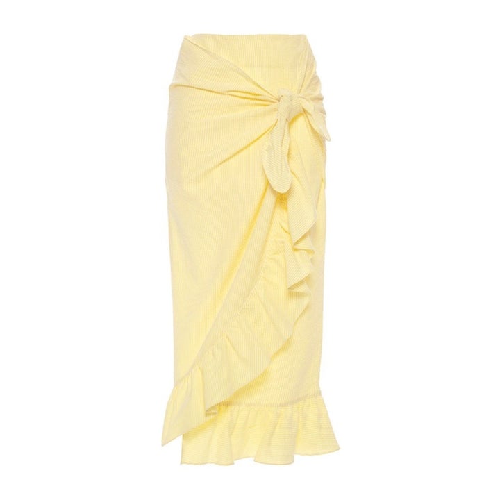 Camoscio Ruffled Seersucker Midi Skirt, Vivetta $415