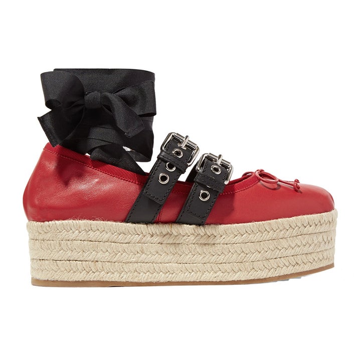 Lace-Up Leather Platform Espadrilles, Miu Miu $670