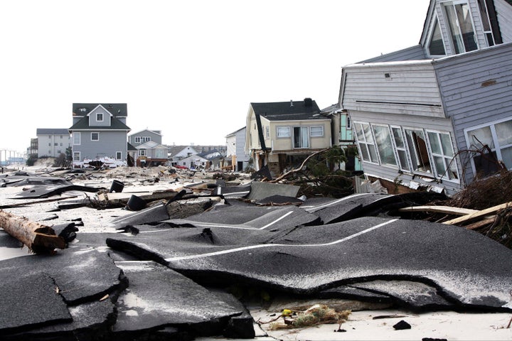 Streets damaged during Hurricane Sandy are seen in Ortley Beach, New Jersey, in this November 10, 2012. One year later, Presi