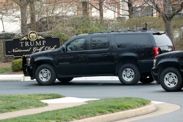 President Donald Trump's motorcade arrives at Trump National Golf Club in Potomac Falls, Virginia, March 25, 2017.