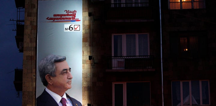A 2013 election poster of current Armenian president, Serzh Sargsyan. Will the country’s transition into a parliamentary syst