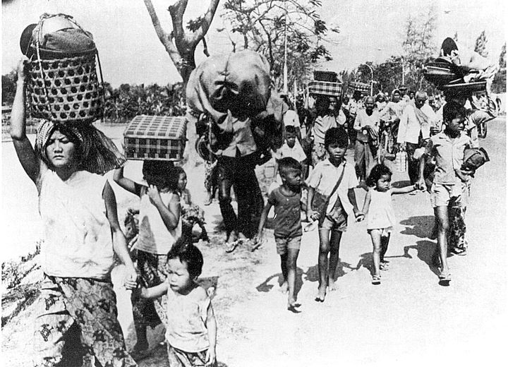 1975: The Khmer Rouge evacuated all cities as part of an ambitious and brutal agrarian communist revolution in Cambodia. 