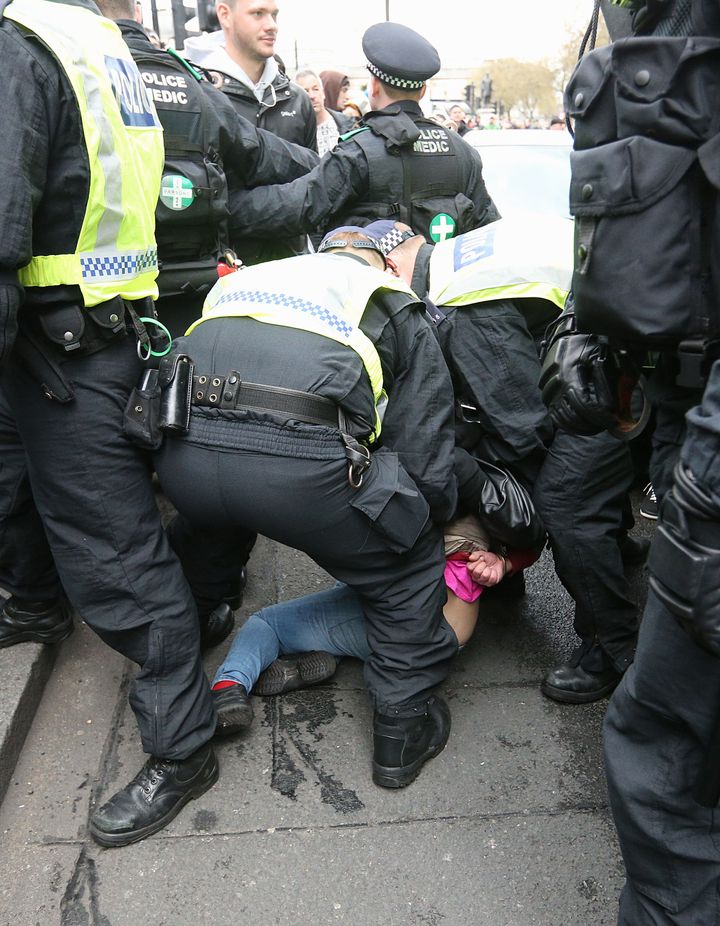 A UAF demonstrator is arrested on Whitehall