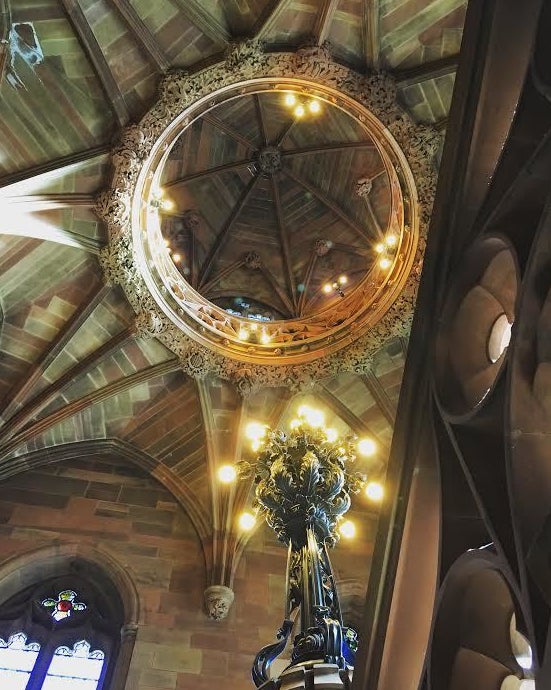 main staircase at the John Rylands Library