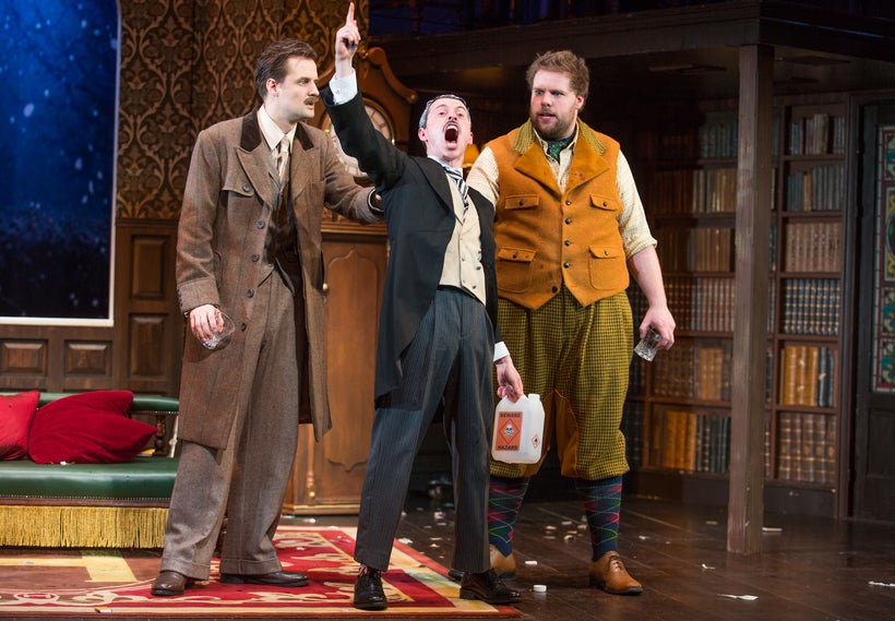 Authors Henry Shields, Jonathan Sayer and Henry Lewis in <em>The Play That Goes Wrong</em>
