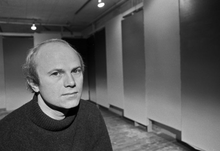 James Rosenquist hanging a gallery show of his work on October 31, 1969.