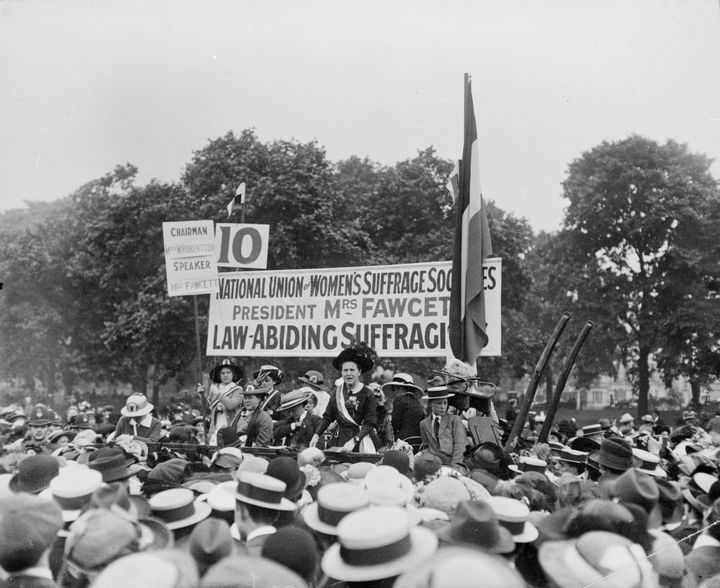 Fawcett addresses a suffragist rally in Hyde Park